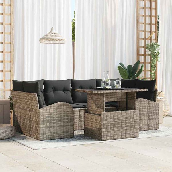 vidaXL Garðsófa sett með púði 7 pcs Grár Poly rattan