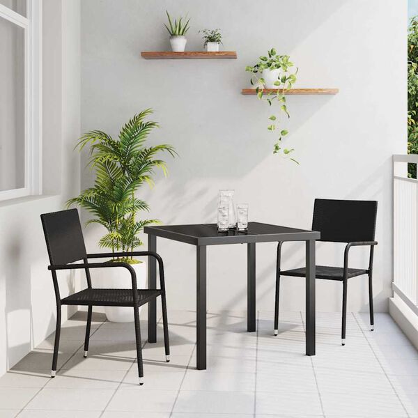 vidaXL Gar&eth;ur bor&eth;sett me&eth; p&uacute;&eth;i 3 pcs Svartur p&oacute;l&yacute;rattan
