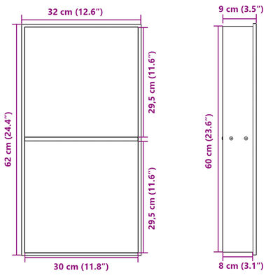 vidaXL Innfelld Sturtuhilla Mött Hvít 32x62x9 cm Ryðfrítt stál