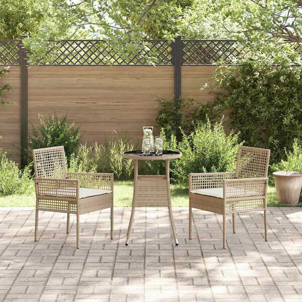 vidaXL Garður borðsett 3 pcs Drapplitaður Poly rattan
