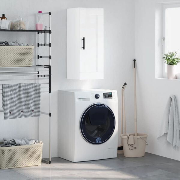 vidaXL Veggfestur Sk&aacute;pur H&aacute;glans Hv&iacute;tur 34,5x34x90 cm Samsettur Vi&eth;ur