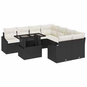 vidaXL Gar&eth;s&oacute;fa sett me&eth; p&uacute;&eth;i me&eth; geymslu 9 pcs Svartur p&oacute;l&yacute;rattan
