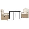vidaXL Gar&eth;ur bor&eth;sett 3 pcs Beige og rj&oacute;ma hv&iacute;tur p&oacute;l&yacute;rattan