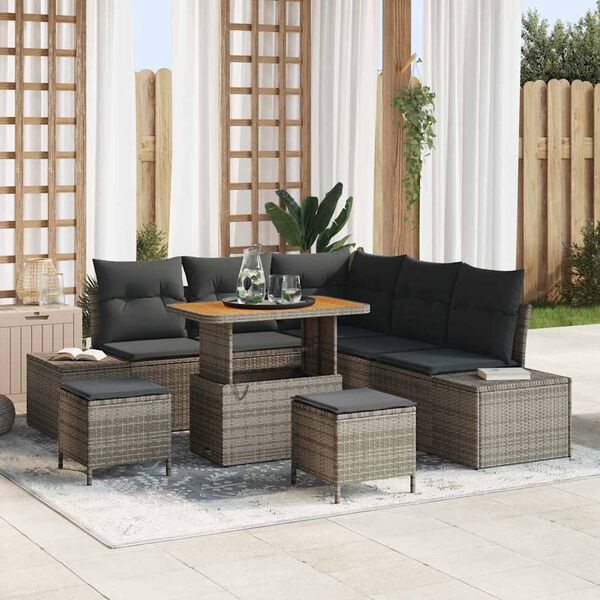 vidaXL Gar&eth;s&oacute;fa sett me&eth; p&uacute;&eth;i me&eth; geymslu 8 pcs Gr&aacute;r Poly rattan