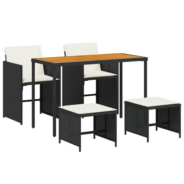 vidaXL 5 Hluta Gar&eth;bor&eth;stofusett me&eth; Sessum Svart P&oacute;l&yacute;rattan