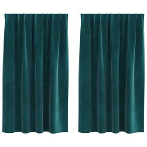 vidaXL Gard&iacute;nur me&eth; gluggatj&ouml;ldum 2 pcs D&ouml;kkgr&aelig;nn 140 x 140 cm Flauel