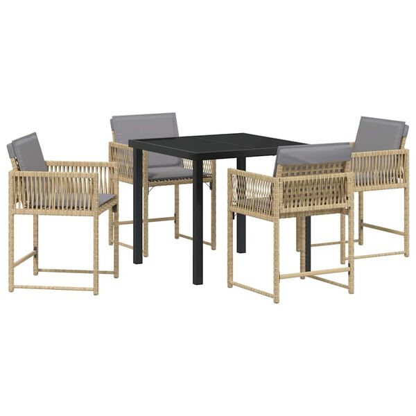 vidaXL Garður borðsett 5 pcs Drapplitaður pólýrattan