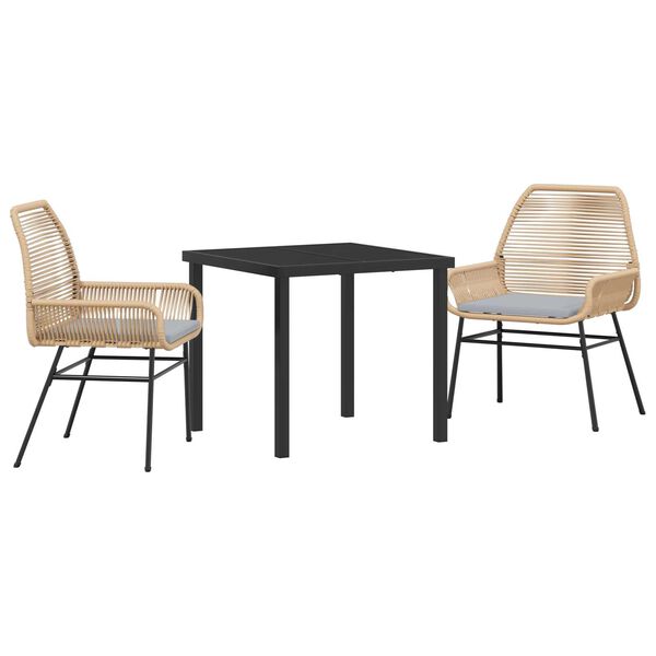 vidaXL Gar&eth;ur bor&eth;sett me&eth; p&uacute;&eth;i 3 pcs Br&uacute;nn p&oacute;l&yacute;rattan