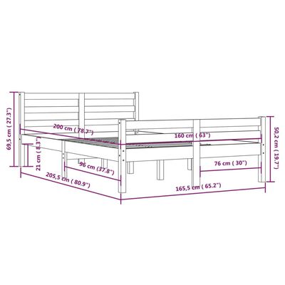 vidaXL Rúmgrind Ljósbrún Gegnheill Viður 160x200 cm