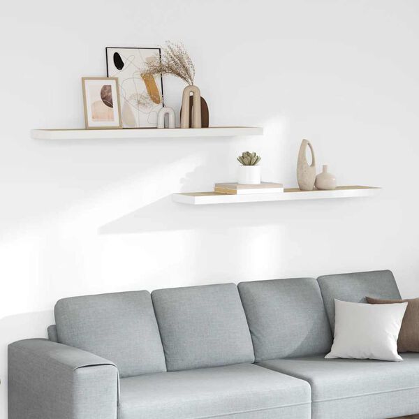 vidaXL Vegghengdar Hillur 2 stk. Eik og Hv&iacute;tur 120x23,5x3,8 cm MDF