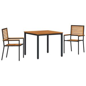 vidaXL Gar&eth;ur bor&eth;sett 3 pcs Svartur og Wood 90 x 90 x 75 cm