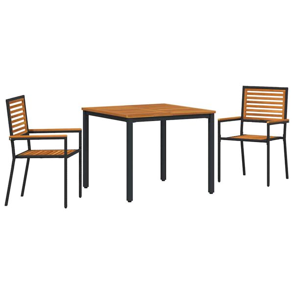 vidaXL Gar&eth;ur bor&eth;sett 3 pcs Svartur og br&uacute;nn p&oacute;l&yacute;rattan