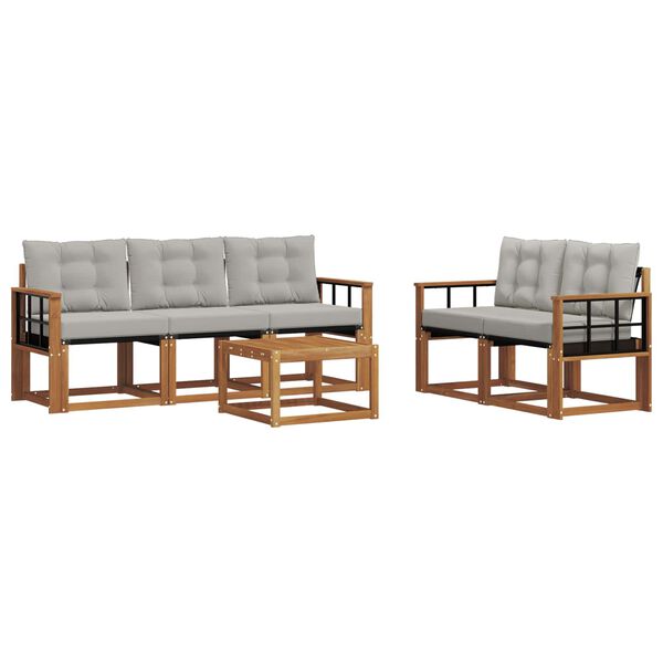 vidaXL &Uacute;ti s&oacute;fasett me&eth; p&uacute;&eth;i 6 pcs N&aacute;tt&uacute;rulegt og Lj&oacute;st Gr&aacute;tt