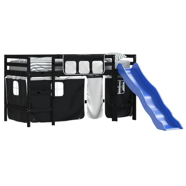 vidaXL Krakkakoja Gluggatj&ouml;ldum Hv&iacute;tur Svartur 90x200 cm Gegnheil Fura