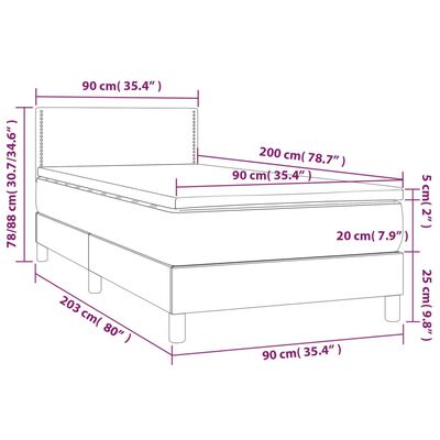 vidaXL Hólfað Springrúm með Dýnu&LED Dökkblátt 90x200 cm Flauel