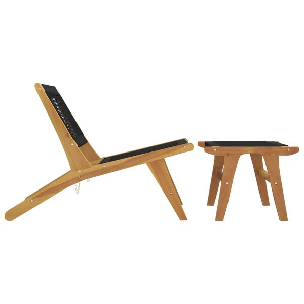 vidaXL Garðstóll með Fótaskemli úr Gegnheilu Tekki og Pólýester