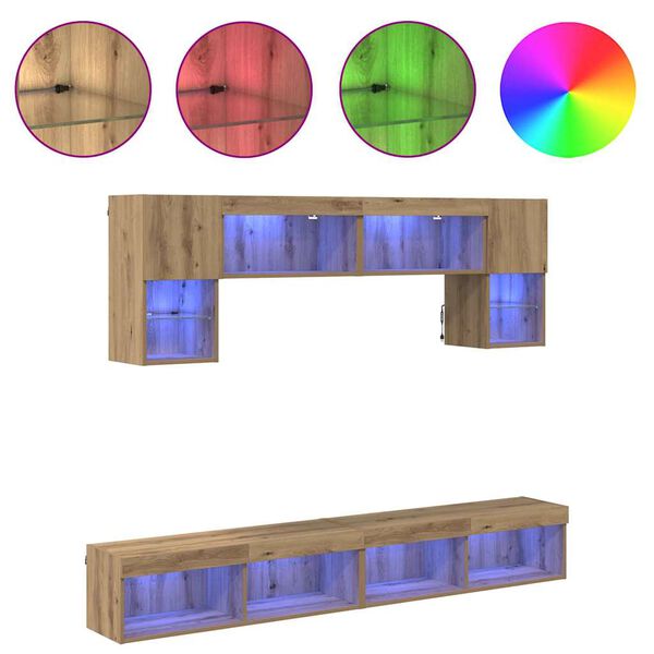 vidaXL Sj&oacute;nvarp vegg einingar me&eth; LED 6 pcs Artisan Eik
