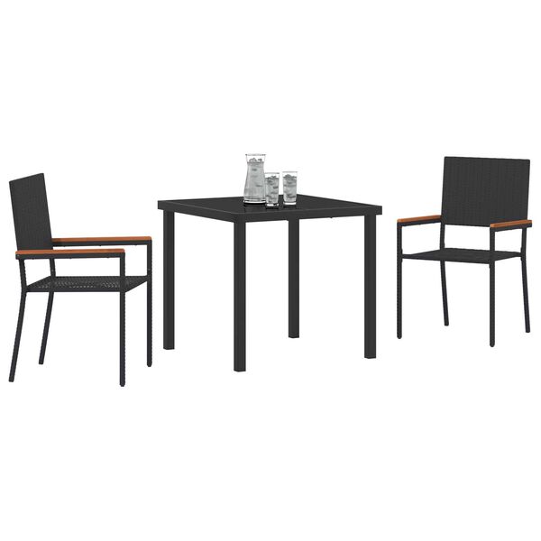 vidaXL Gar&eth;ur bor&eth;sett me&eth; p&uacute;&eth;i 3 pcs Svartur p&oacute;l&yacute;rattan