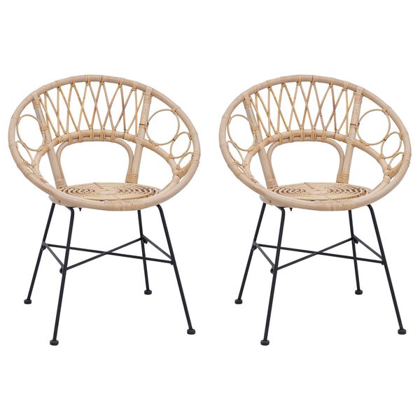 vidaXL Bor&eth;st&oacute;ll 2 pcs N&aacute;tt&uacute;rulegur 49 x 51 x 81 cm Rattan og j&aacute;rn