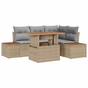 vidaXL Gar&eth;s&oacute;fa sett me&eth; geymslu 5 pcs Drapplita&eth;ur Poly rattan