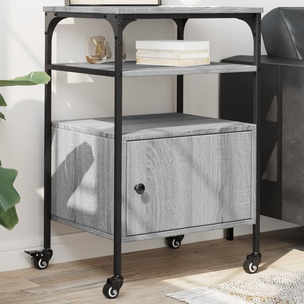 vidaXL Prentarastandur 3 h&aelig;&eth;a Gr&aacute;r Sonoma 50x40x76 cm Samsettur Vi&eth;ur