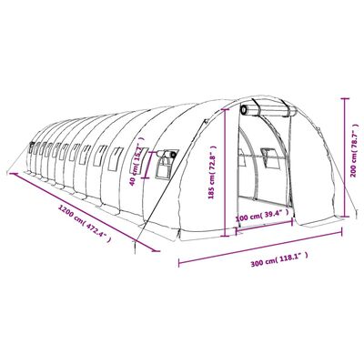 vidaXL Gróðurhús með Stálgrind Grænt 36 m² 12x3x2 m