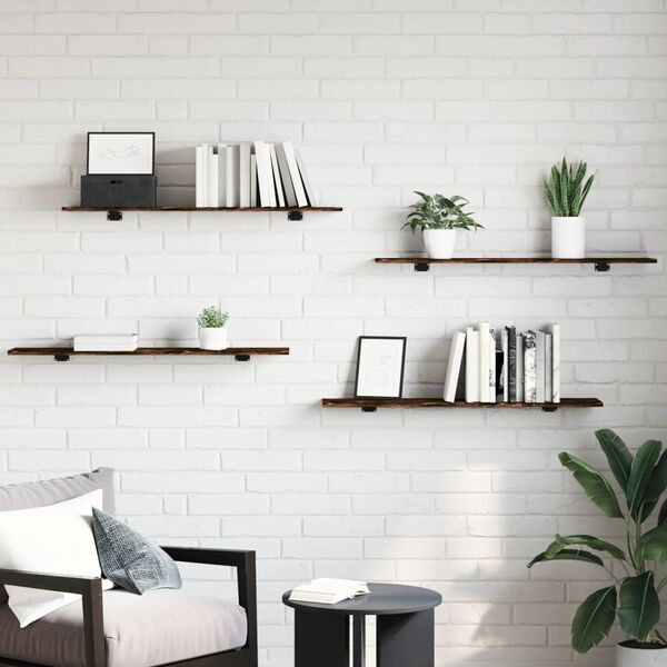 vidaXL Vegghillur 4 stk. Reykt&oacute;na Eik 100x20x1,5 cm Samsettur Vi&eth;ur