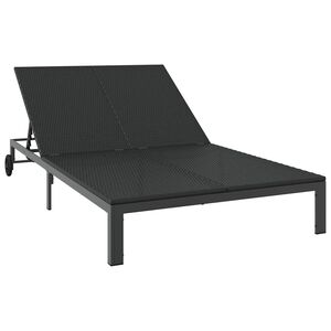 vidaXL Sunbed 2-Pers&oacute;na Svartur 60 x 200 x 27cm p&oacute;l&yacute;rattan