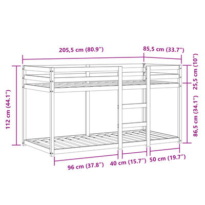 vidaXL Koja án Dýnu Hvít og Svört 80x200 cm Gegnheil Fura