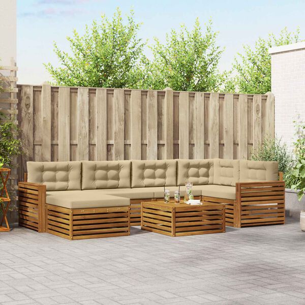 vidaXL &Uacute;ti s&oacute;fasett me&eth; p&uacute;&eth;i 7 pcs N&aacute;tt&uacute;rulegt og B&eacute;ig