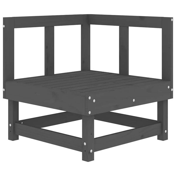 vidaXL Hornsófi með Sessum Grár Gegnheill Furuviður