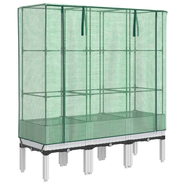 vidaXL Upphækkað Beð með Gróðurhúsahlíf Spanskreyrsútlit 120x40x140 cm