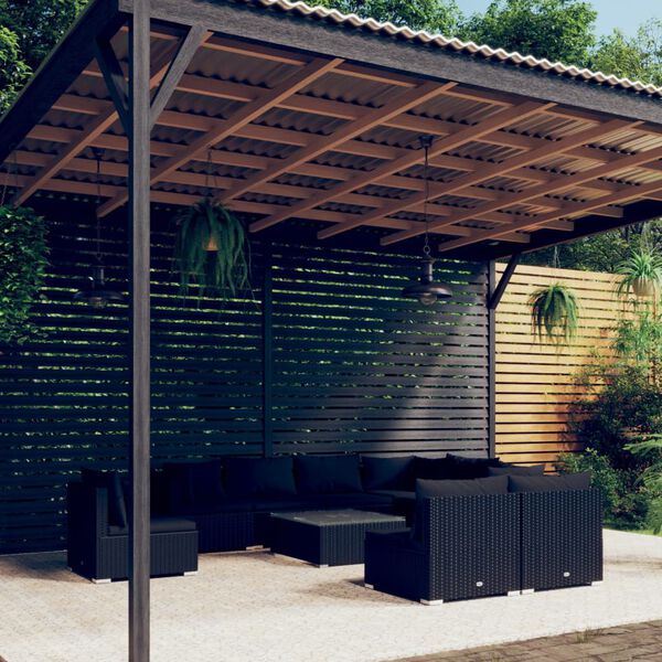 vidaXL 10 hluta Garðsófasett með Sætispúðum Pólýrattan Svart