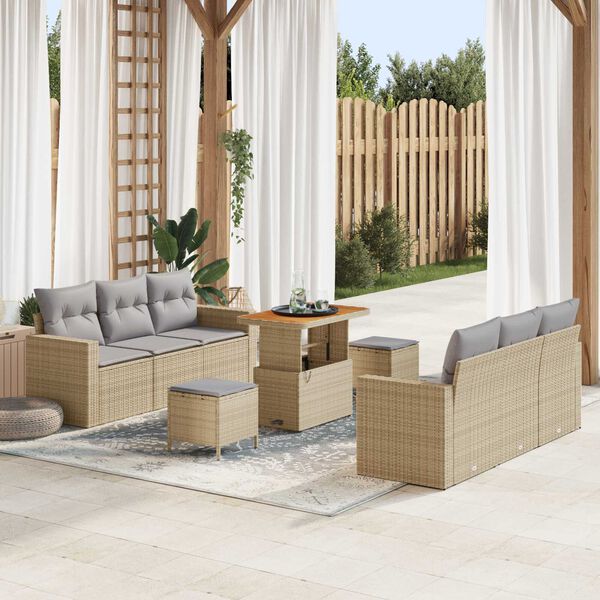 vidaXL Gar&eth;s&oacute;fa sett 9 pcs Drapplita&eth;ur p&oacute;l&yacute;rattan