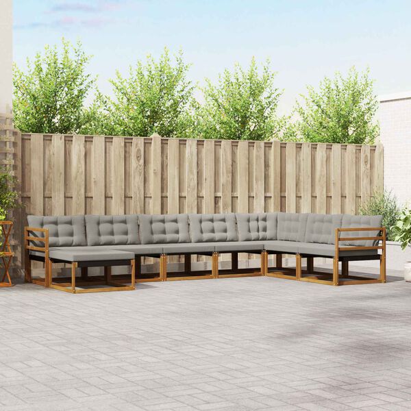 vidaXL &Uacute;ti s&oacute;fasett 8 pcs N&aacute;tt&uacute;rulegt og Lj&oacute;st Gr&aacute;tt Hrein akas&iacute;utr&eacute;