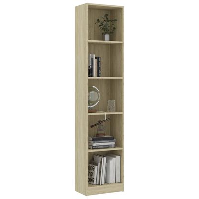 800849 vidaXL 5-Tier Book Cabinet Sonoma Oak 40x24x175 cm Chipboard