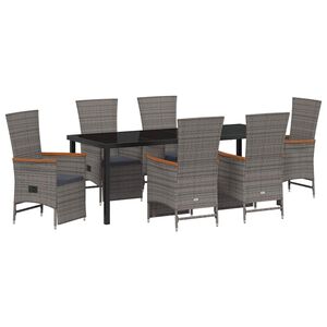 vidaXL Gar&eth;ur bor&eth;sett me&eth; p&uacute;&eth;i 7 pcs Gr&aacute;r p&oacute;l&yacute;rattan