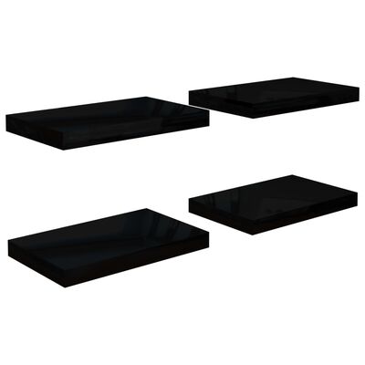 vidaXL Vegghengdar Hillur 4 stk. Háglans Svartar 40x23x3,8 cm MDF