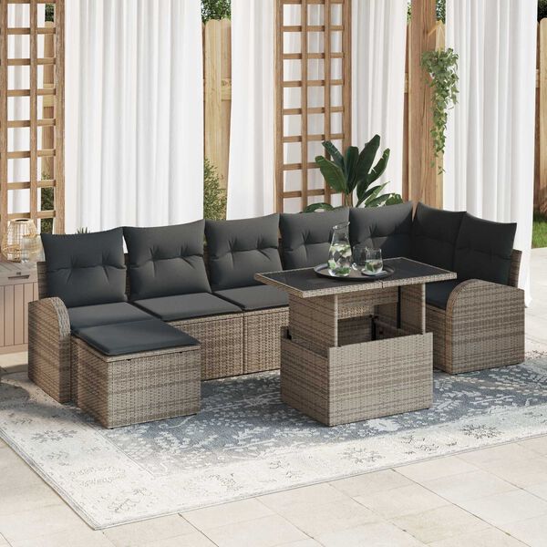 vidaXL Gar&eth;s&oacute;fa sett me&eth; p&uacute;&eth;i me&eth; geymslu 8 pcs Gr&aacute;r Poly rattan