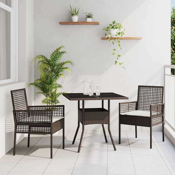 vidaXL Gar&eth;ur bor&eth;sett 3 pcs Br&uacute;nn p&oacute;l&yacute;rattan