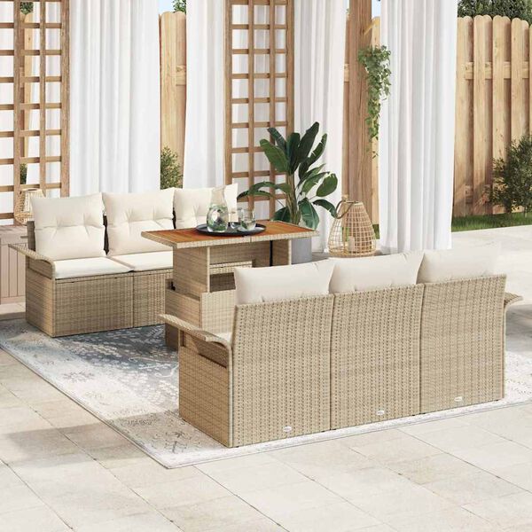 vidaXL Gar&eth;s&oacute;fa sett me&eth; geymslu 7 pcs Drapplita&eth;ur Poly rattan