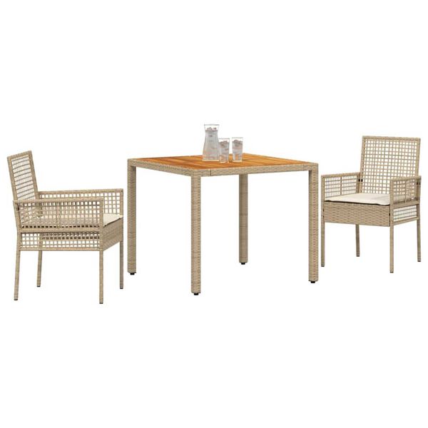 vidaXL Gar&eth;ur bor&eth;sett 3 pcs Drapplita&eth;ur p&oacute;l&yacute;rattan