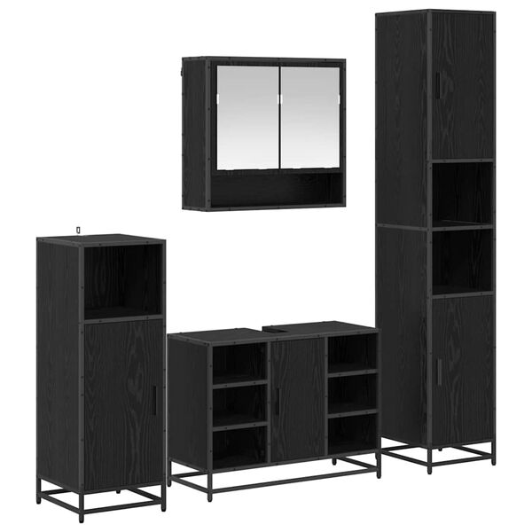 vidaXL Ba&eth;herbergismublasett 4 pcs Svartur Eik Samsettur vi&eth;ur