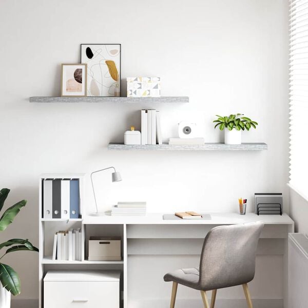 vidaXL Vegghengdar Hillur 2 stk. Steypugr&aacute;ar 120x23,5x3,8 cm MDF