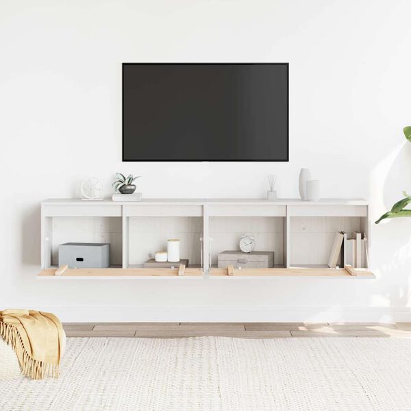 vidaXL Veggskápar 2 stk. Hvítir 80x30x35 cm Gegnheil Fura