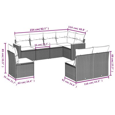 vidaXL 8 Hluta Garðsófasett með Sessum Svartur Pólýrattan