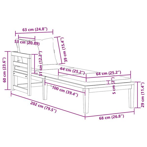 vidaXL Sólbekkur með 1 Armhvílu Rjómahvítur Gegnheill Akasíuviður