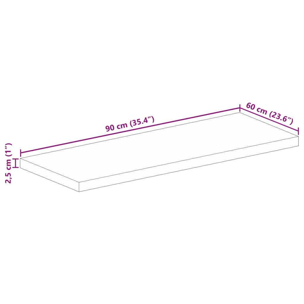 vidaXL Borðplata 90x60x2,5 cm Rétthyrnd Gegnheil Mangóviður