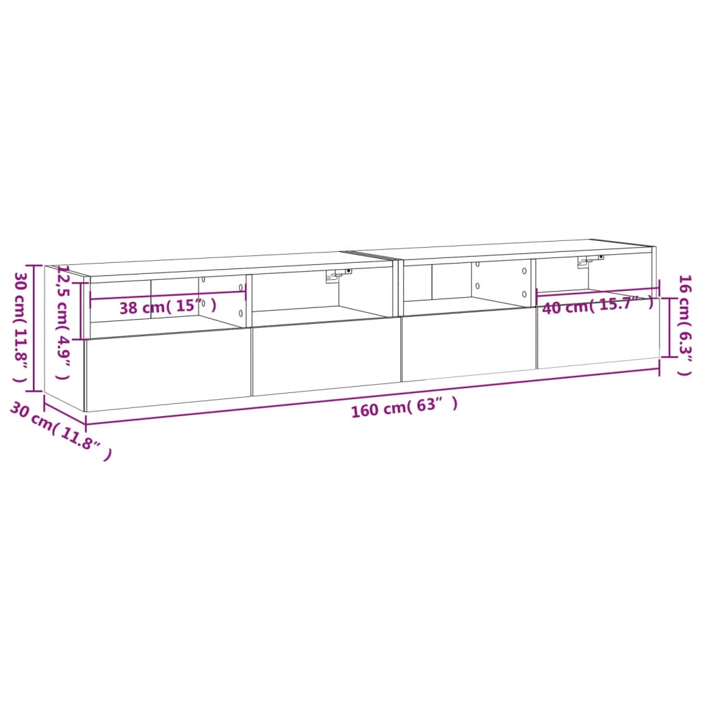 vidaXL Sjónvarpsveggskápar 2 stk. Brún Eik 80x30x30 cm Samsettur Viður