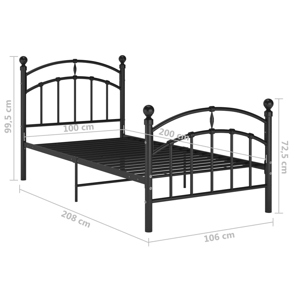 vidaXL Rúmgrind án Dýnu Svört 100x200 cm Málmur